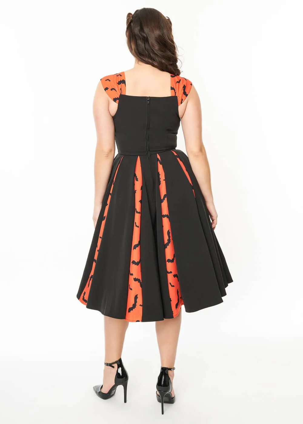 Unique Vintage Fly Bats Fly 50's Swing Dress Black Orange