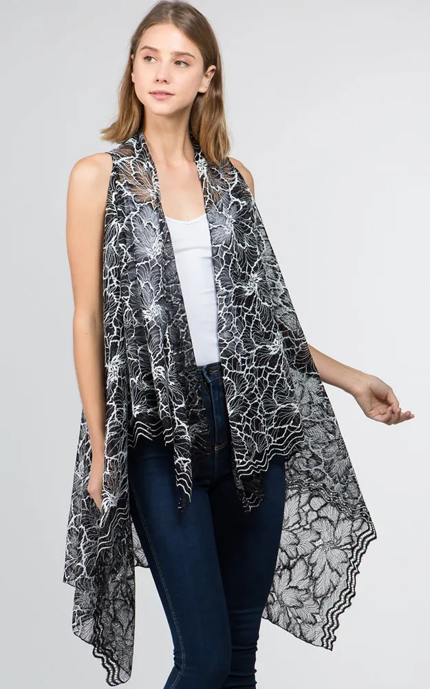 VA9101 Two Tone Lace Long Scarf Vest