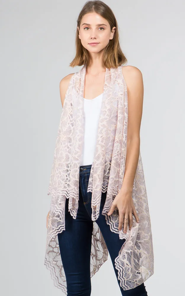 VA9101 Two Tone Lace Long Scarf Vest