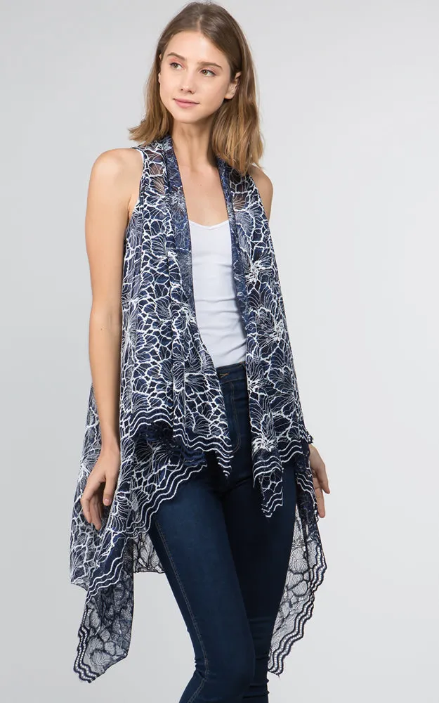 VA9101 Two Tone Lace Long Scarf Vest