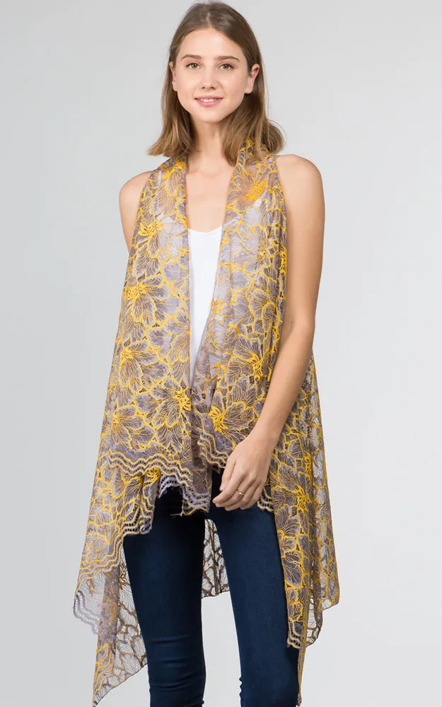 VA9101 Two Tone Lace Long Scarf Vest