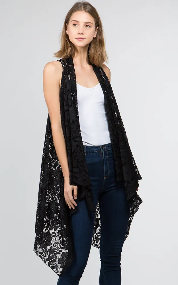 VA9121 Solid Crochet Long Scarf Vest