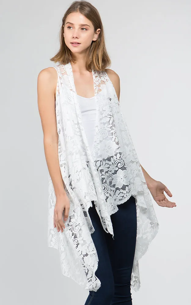 VA9121 Solid Crochet Long Scarf Vest