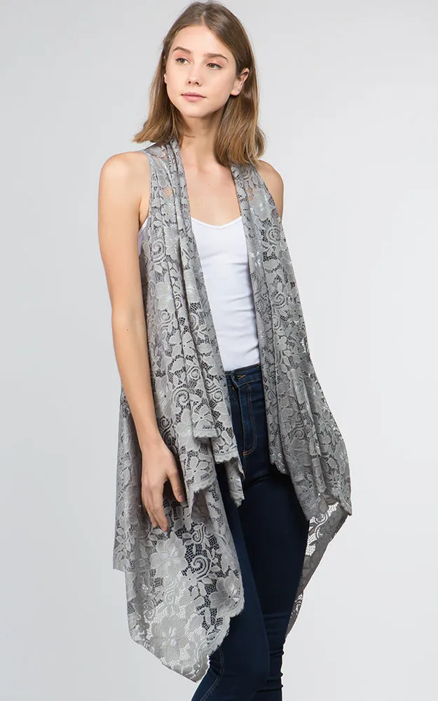 VA9121 Solid Crochet Long Scarf Vest