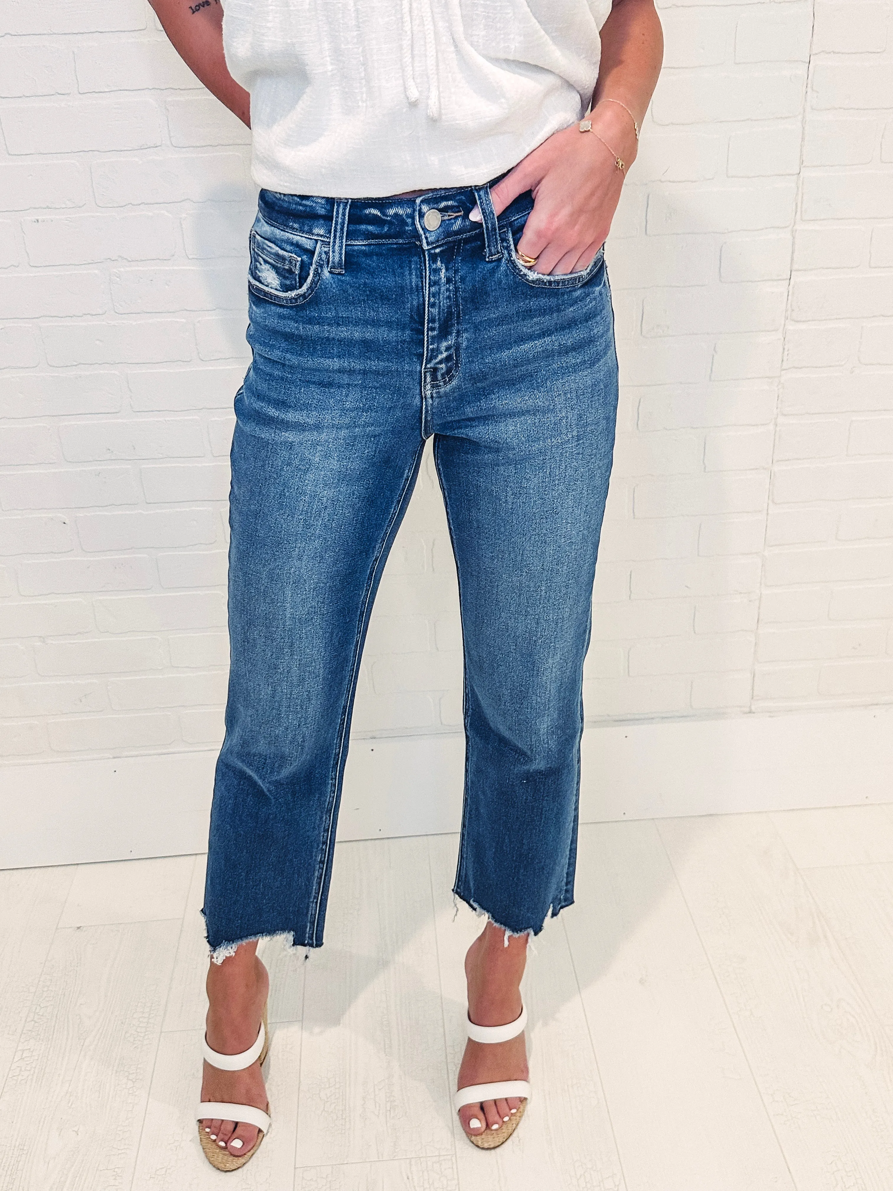 Victoria High Rise Crop Straight Denim