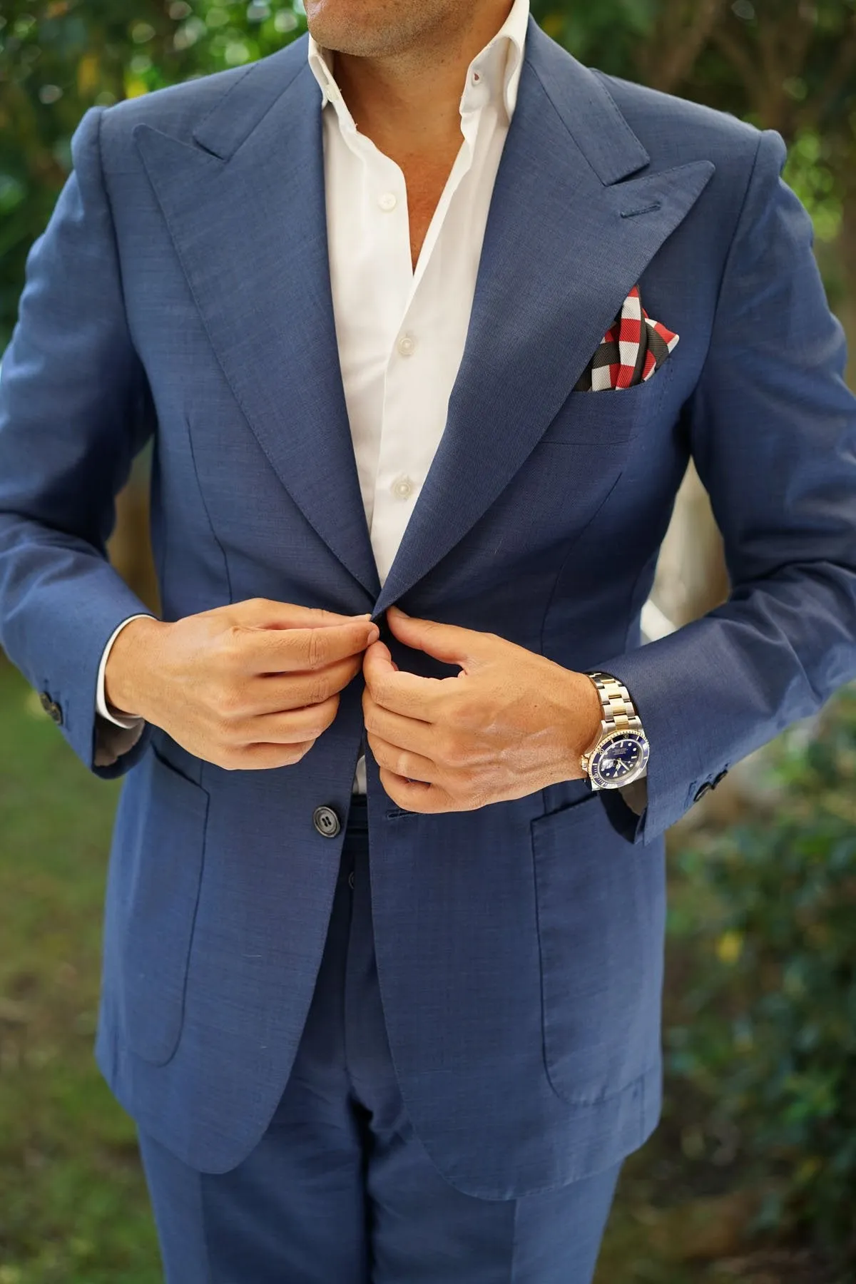 White Black Maroon Checkered Pocket Square