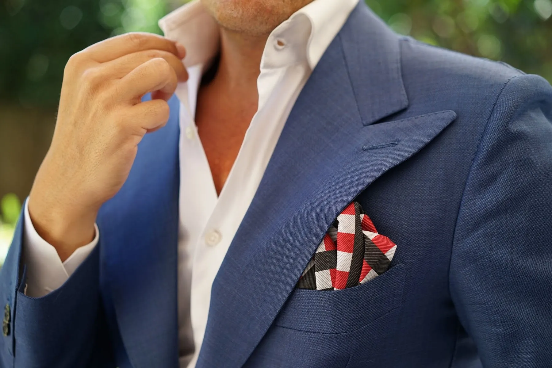 White Black Maroon Checkered Pocket Square