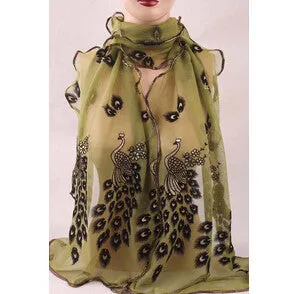 Women Lady's 7 Colors Silk Scarves Chiffon Transparent Long Soft Wrap Shawl Stole Peacock Scarf 190*40CM SM6