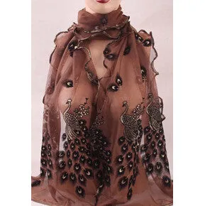 Women Lady's 7 Colors Silk Scarves Chiffon Transparent Long Soft Wrap Shawl Stole Peacock Scarf 190*40CM SM6