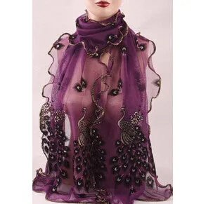 Women Lady's 7 Colors Silk Scarves Chiffon Transparent Long Soft Wrap Shawl Stole Peacock Scarf 190*40CM SM6