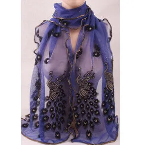 Women Lady's 7 Colors Silk Scarves Chiffon Transparent Long Soft Wrap Shawl Stole Peacock Scarf 190*40CM SM6