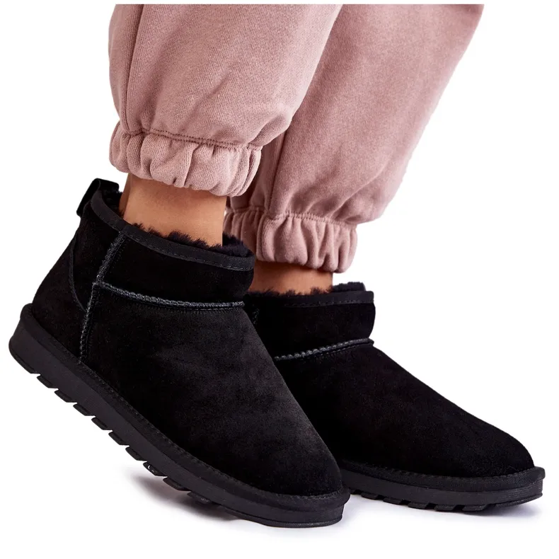 Women's Suede Low Snow Boots Black Shelie