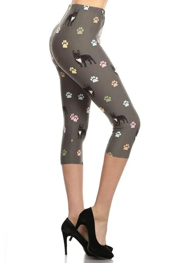 Womens Bulldog Capri Leggings, Soft Yoga Pants, Sizes 0-18, No-Roll Waist, Gray