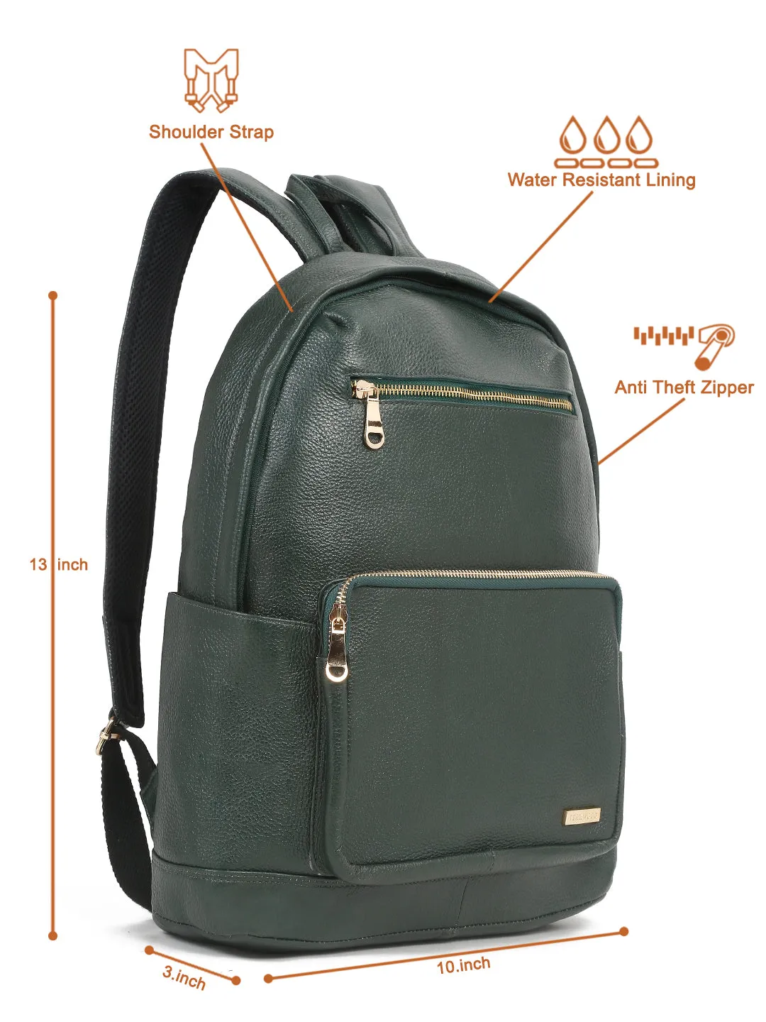 Women's GREEN textured Leather backpack