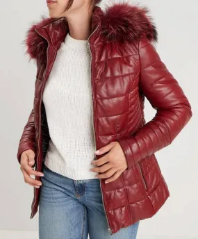 Women's red hooded down jacket \101292\