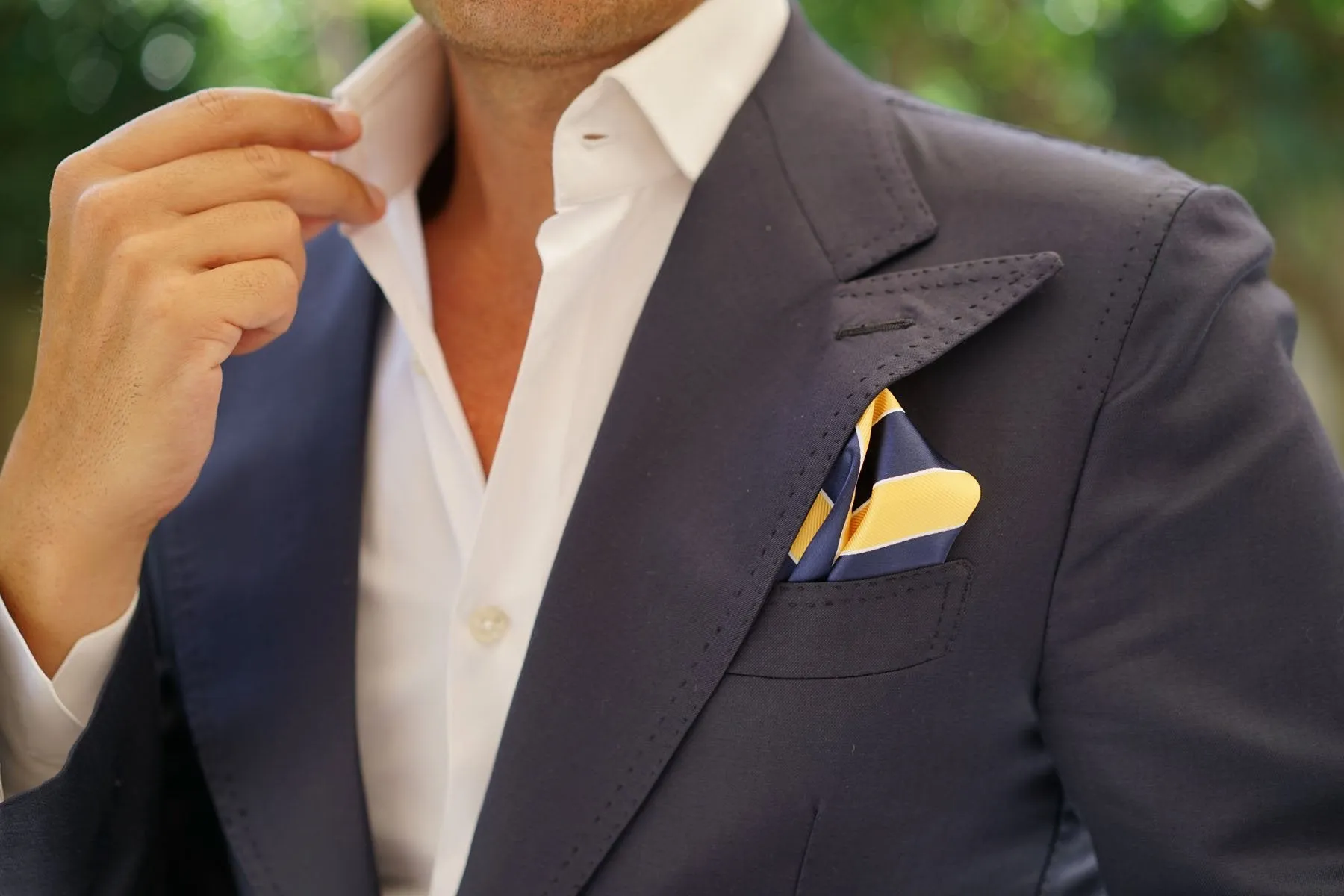 Yellow and Navy Blue Striped Pocket Square