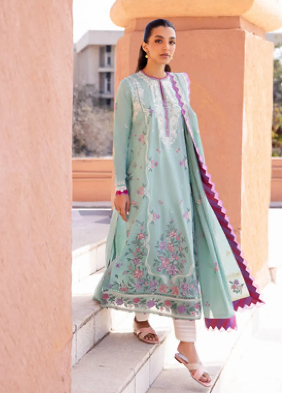 Zaha By Khadija Shah Embroidered Lawn 3 Piece Unstitched Suit ZH24EL D-2A