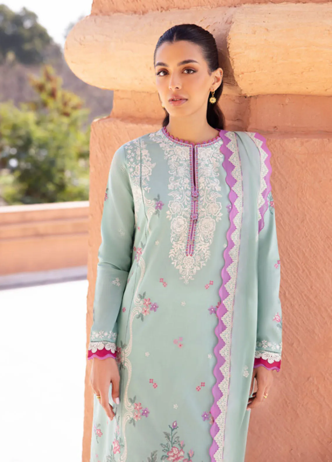 Zaha By Khadija Shah Embroidered Lawn 3 Piece Unstitched Suit ZH24EL D-2A