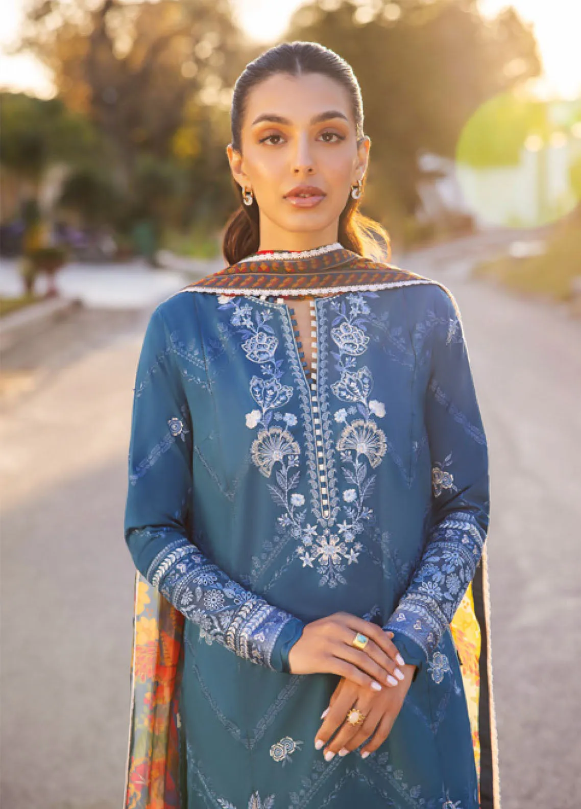 Zaha By Khadija Shah Embroidered Lawn 3 Piece Unstitched Suit ZH24EL D-5B