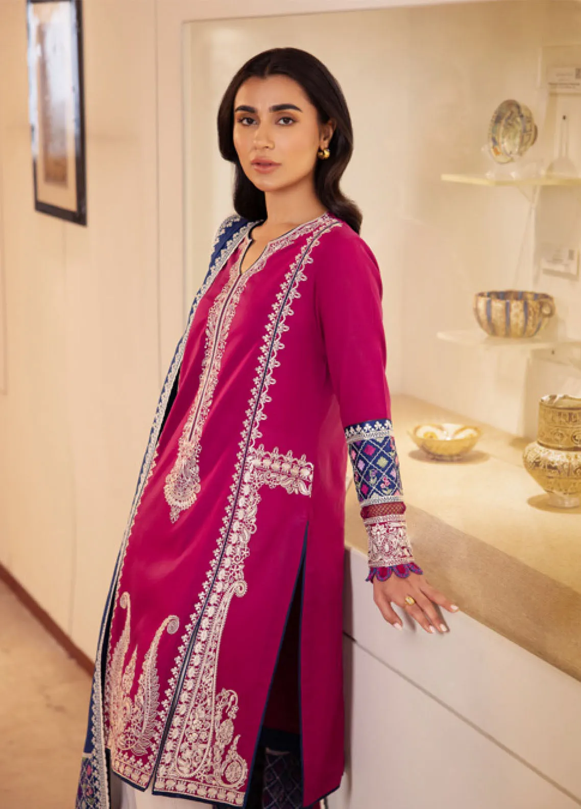 Zaha By Khadija Shah Embroidered Lawn 3 Piece Unstitched Suit ZH24EL D-6B