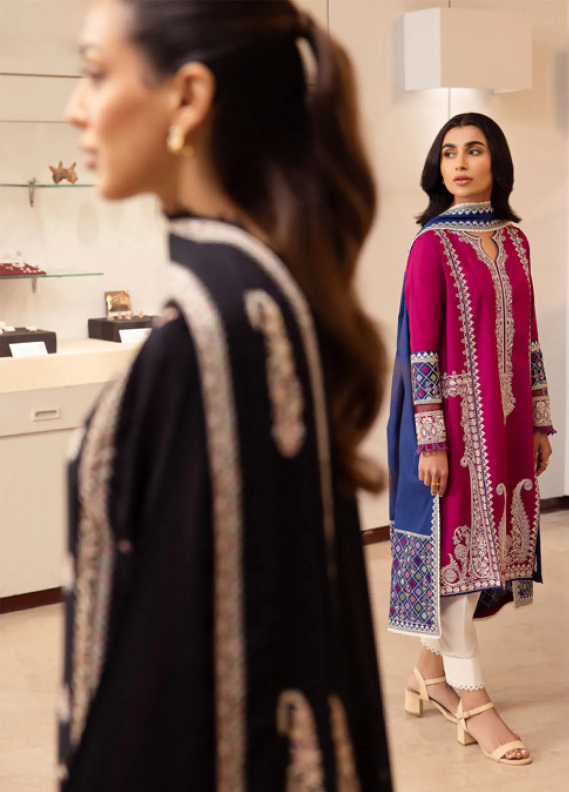 Zaha By Khadija Shah Embroidered Lawn 3 Piece Unstitched Suit ZH24EL D-6B